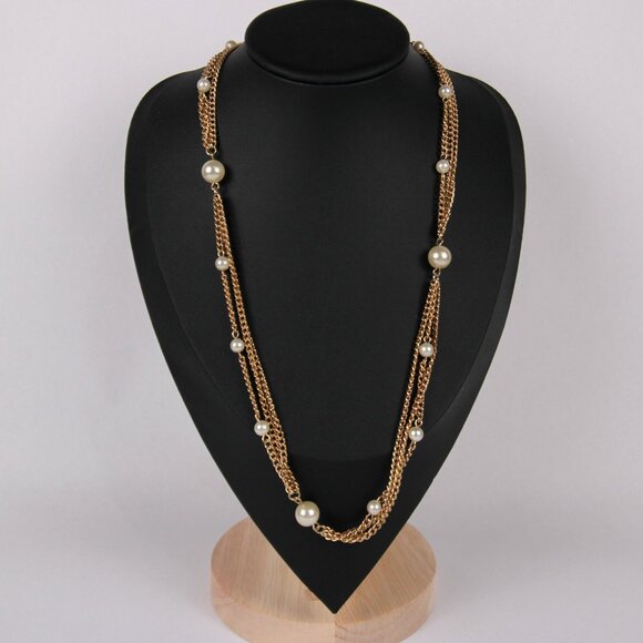 Vintage Emmons Gold-Tone Chain & Faux Pearl Necklace 23" - Picture 1 of 8